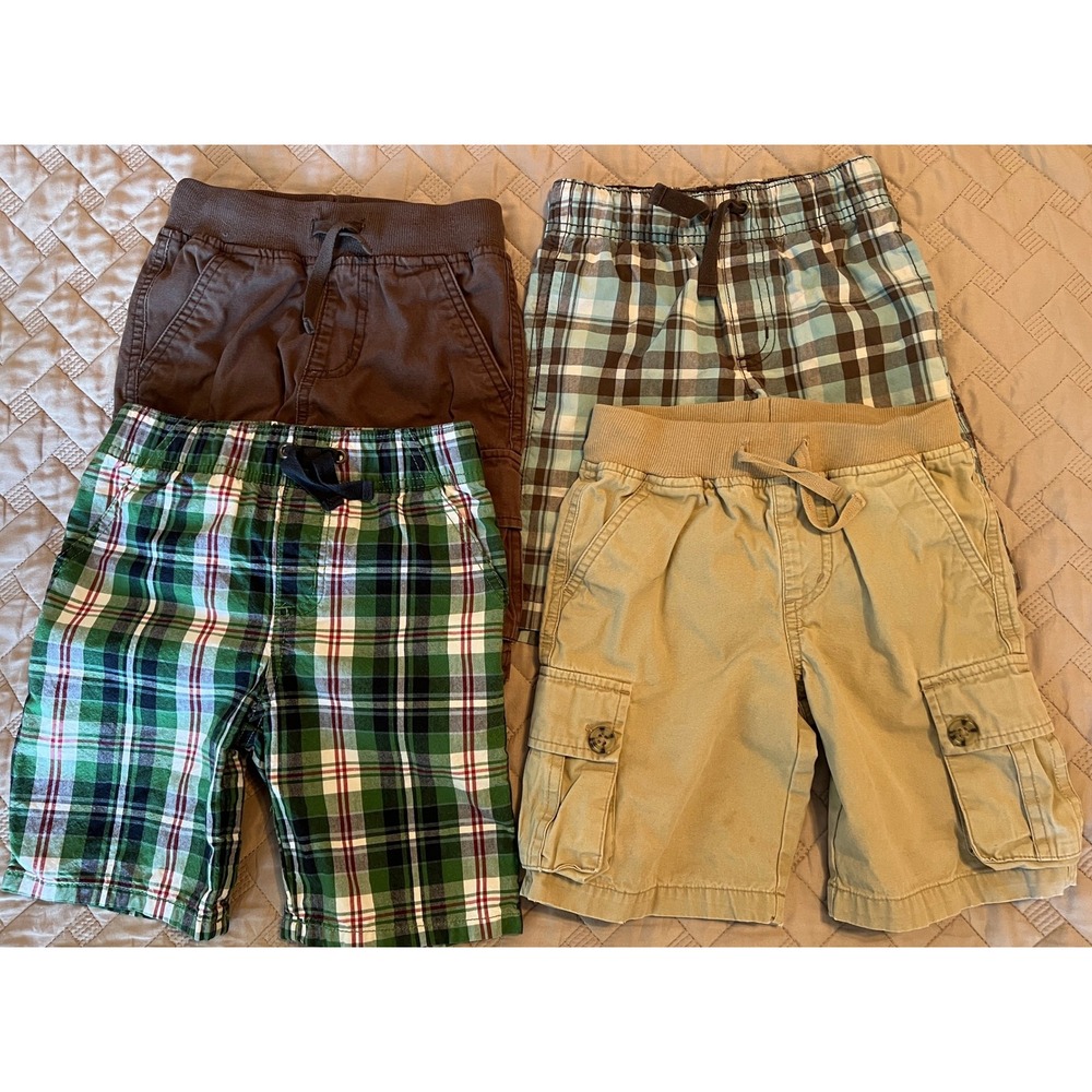 Gymboree Boys Size 4 Cargo Plaid Shorts Bundle 4pk Vintage 2011 Cotton Khaki